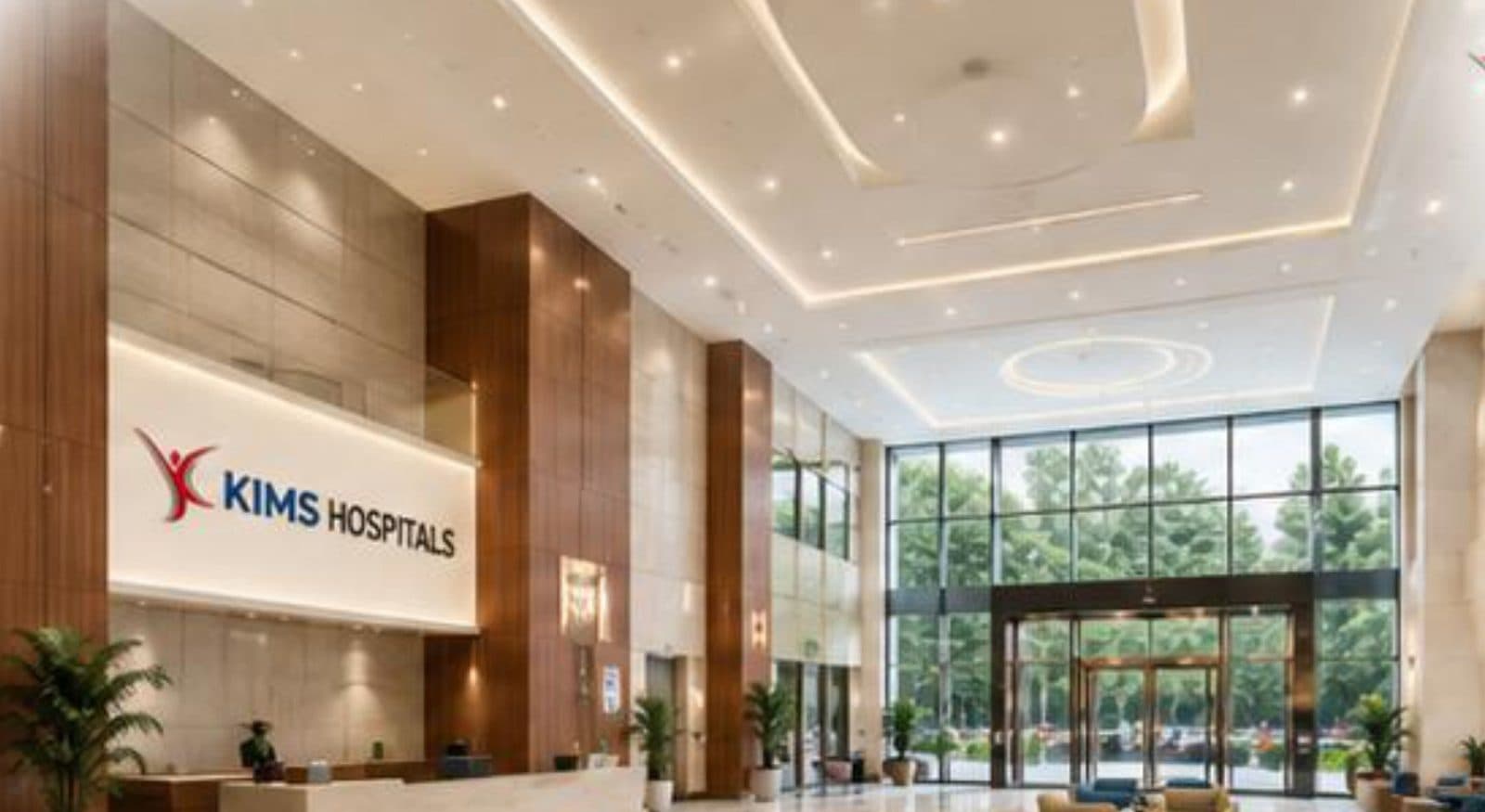 The reception lobby at KIMS Hospitals Bengaluru